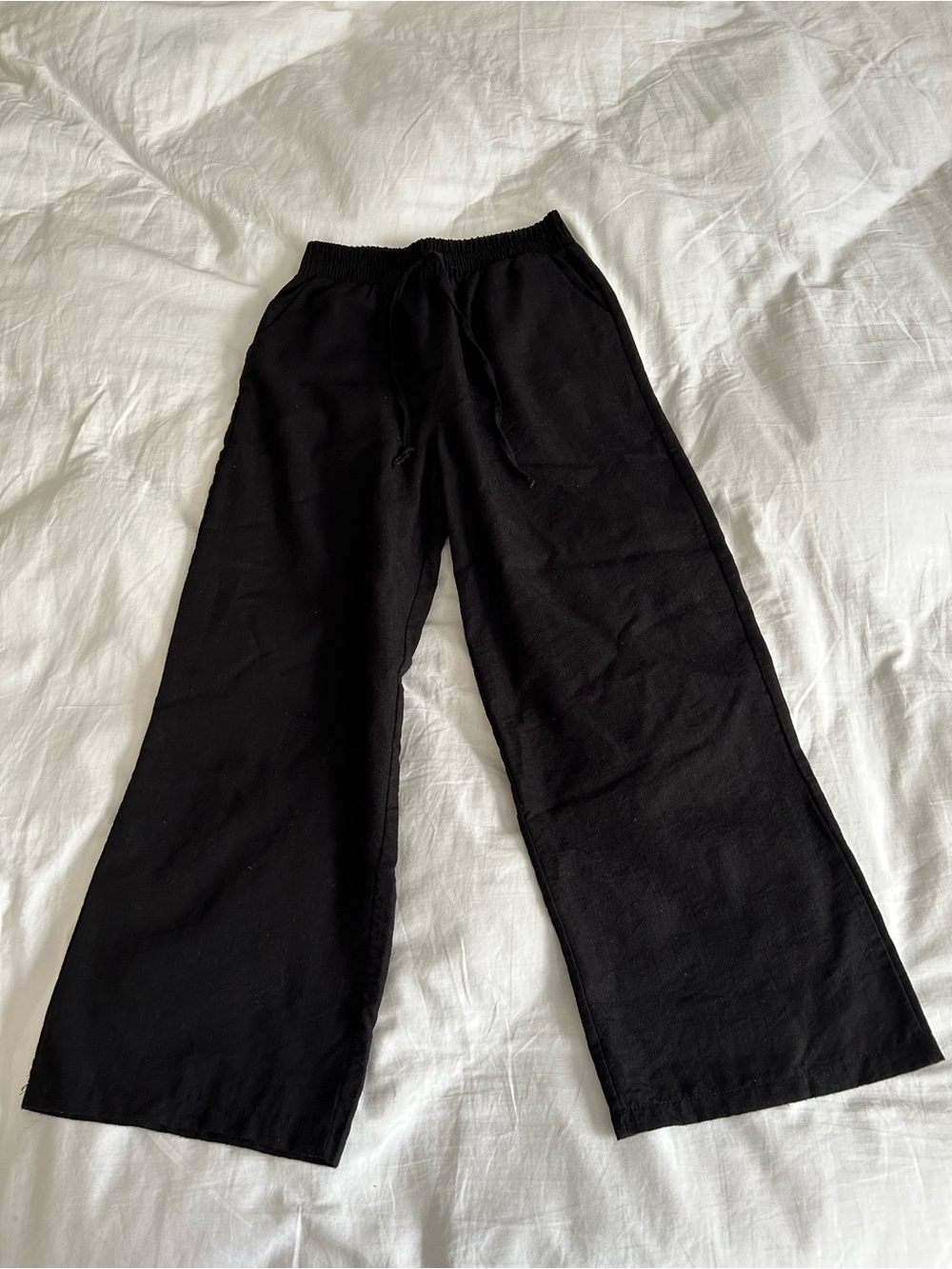 Wide Leg Black Drawstring Pants